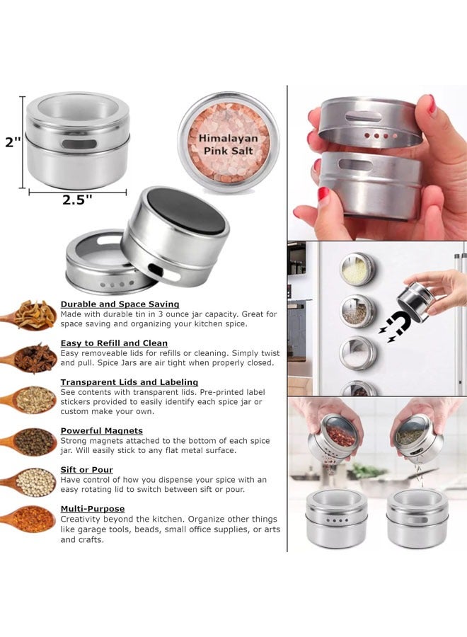 Magnetic Spice Tins, 9 PCS Stainless Steel Spice Tins with Pedestal, Spice Storage Container for Kitchen, Spice Jars with Lid and Small Holes, Easy to Clean and Rust Free, Wall Mounted, for Outdoor BBQ Camping Travel