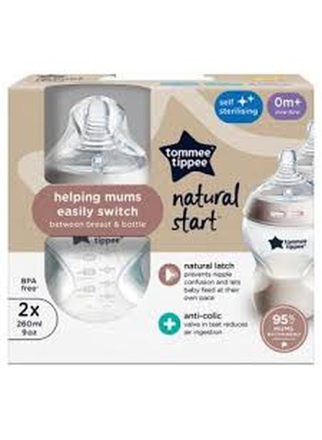 tommee tippee Pack Of 2 Closer To Nature Baby Feeding Bottles With Anti-Colic Valve, Slow-Flow, 0 Months +, 2 X 260 ML, Clear - Image 4