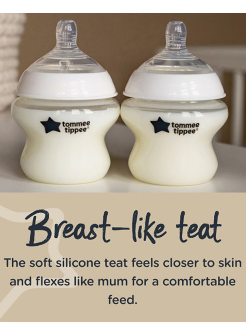 tommee tippee Pack Of 2 Closer To Nature Baby Feeding Bottles With Anti-Colic Valve, Slow-Flow, 0 Months +, 2 X 260 ML, Clear - Image 5