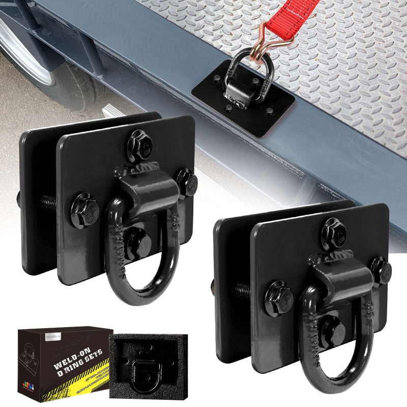 AUTOBOTS 12 D Rings for Trailers Heavy Duty Trailer Tie Down Anchor Max 12000 Lbs Forged Steel Bolt on D RingLarge Utility Trailer Accessories Hooks 2 Pack Black