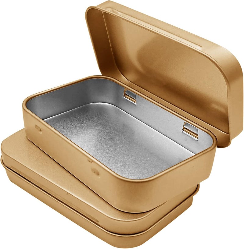 Hulless 30 Pcs Metal Hinged Tin Box Container Mini Portable Small Storage Container Kit with Lid for Home Storage 3.7 x 2.3 x 0.8 Inch, Gold - Image 1