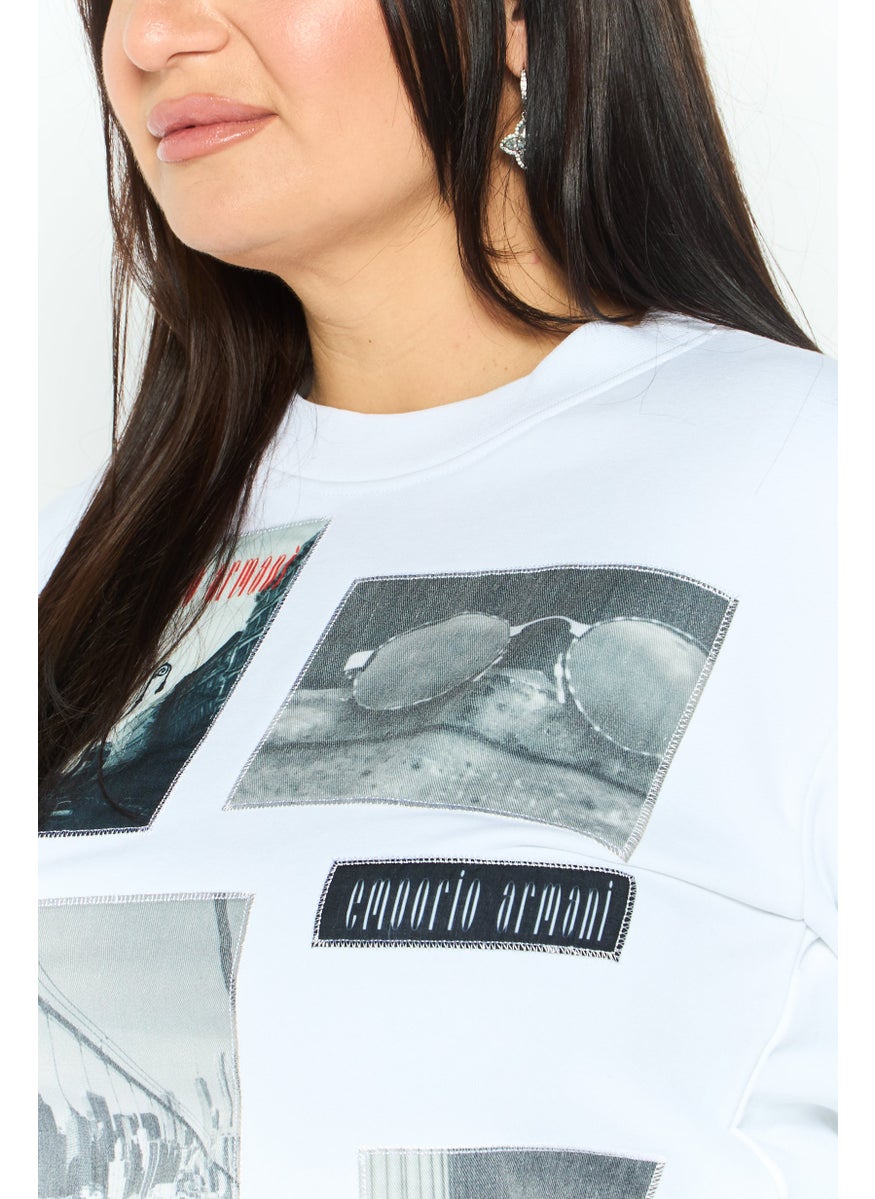 EMPORIO ARMANI Women Crew Neck Graphic Long Sleeve Sweatshirt, White Combo  - Image 3