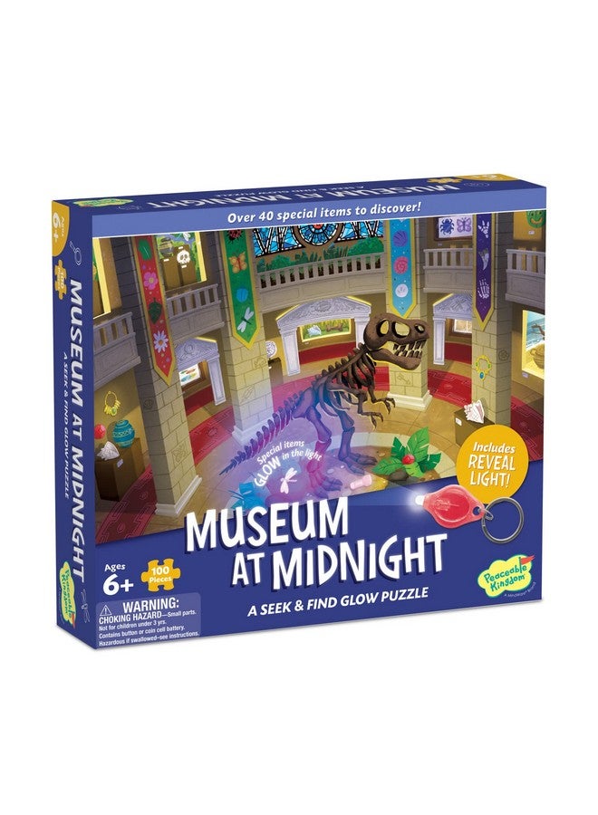 Peaceable Kingdom Museum At Midnight 100Pc. Seek & Find Glow Puzzle For Kids Ages 6 & Up Included Blacklight Reveals Hidden Items Great For Home Or Classrooms - Image 2