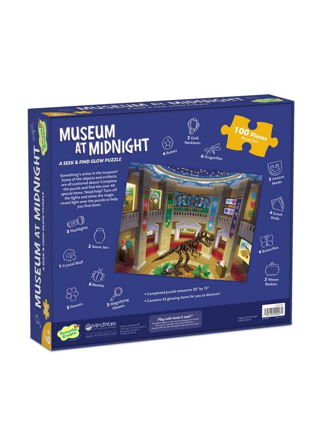 Peaceable Kingdom Museum At Midnight 100Pc. Seek & Find Glow Puzzle For Kids Ages 6 & Up Included Blacklight Reveals Hidden Items Great For Home Or Classrooms - Image 3