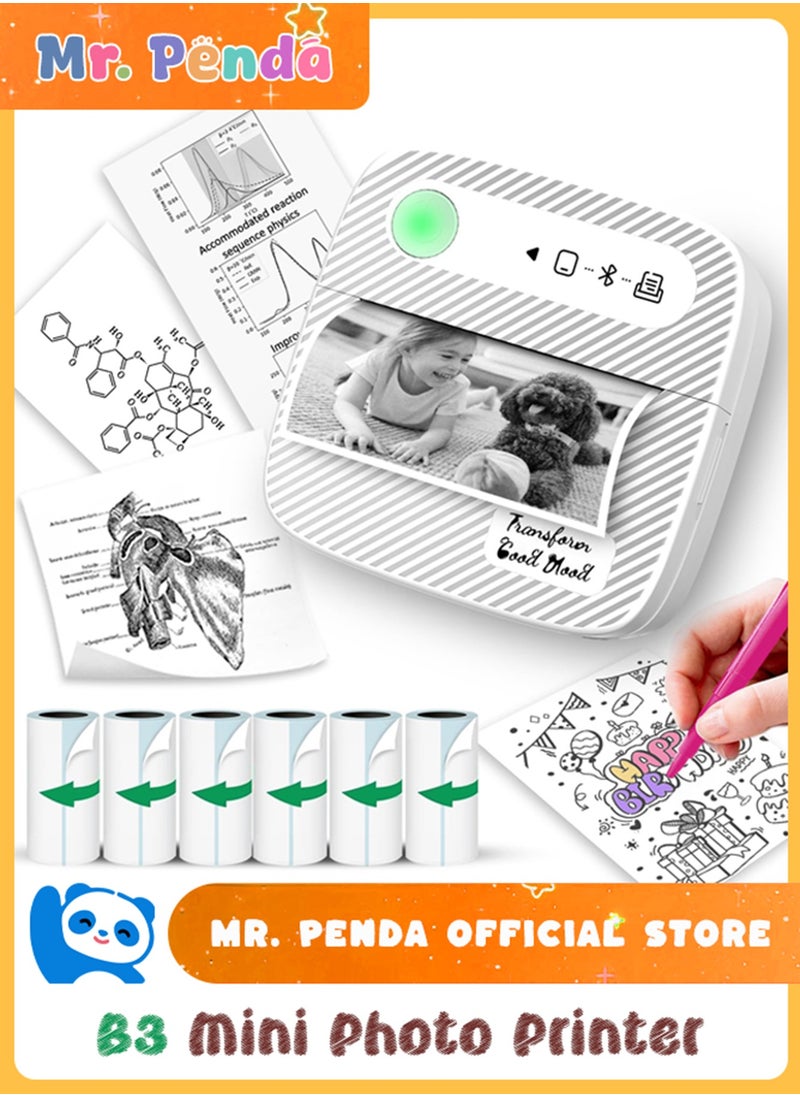Mr. Penda B3 Sticker Printer, Mini Portable Printers with 6 Rolls 50x3800 mm Paper, Inkless Sticker Maker Bluetooth Pocket Printer for Organization, DIY, Crafts, Journal, Study, Work, Label Compatible Phone & Tablet (White)  - Image 1