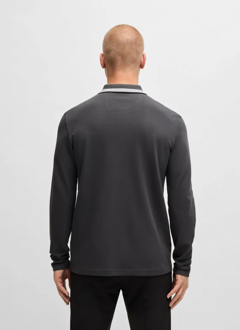 BOSS Long-sleeved knit polo shirt in cotton piqué