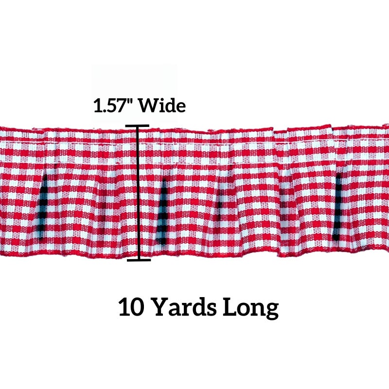 Kehuadiy 10 Yards Gingham Ruffle Pleated Lace Trim, Gingham Lace Ribbon Fabric Trims for Sewing Making Crafts Dress Curtain Wedding Costume Pillowcase Decor (red) - Image 2