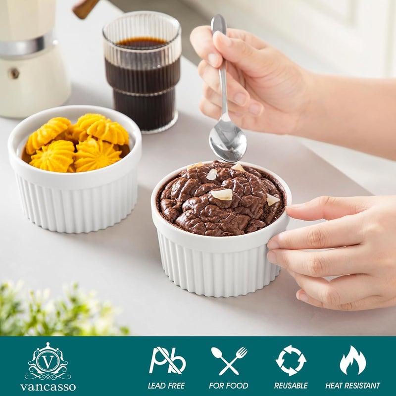 vancasso 10 oz Ramekins with Lid, Porcelain Creme Brulee Souffle Dishes, White Pudding Custard Cups Ramiken for Baking, Dishwasher and Oven Safe, Set of 6 - Image 4
