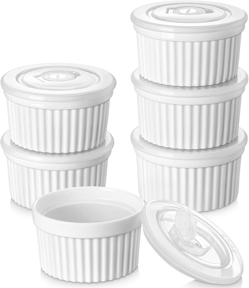 vancasso 10 oz Ramekins with Lid, Porcelain Creme Brulee Souffle Dishes, White Pudding Custard Cups Ramiken for Baking, Dishwasher and Oven Safe, Set of 6 - Image 1