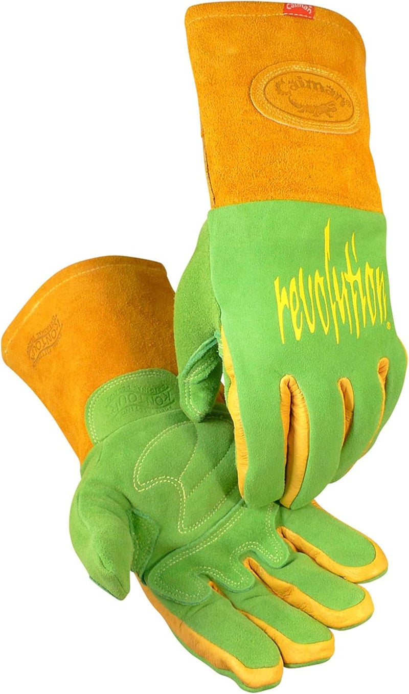 Caiman Caiman Premium Wasabi Green Split Deerskin MIGStick Welding Gloves Flame Resistant FoamFleece Insulation Pulse Protector GreenGold XLarge 18166  - Image 1