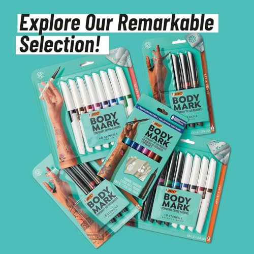 BodyMark BIC BodyMark Temporary Tattoo Marker Set with Vibrant Colors and Mixed Tips, 8-Count Pack in Assorted Ink - Image 2