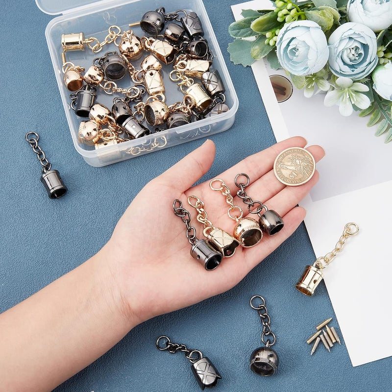 klarako 32pcs Metal Cord End Covers, 4 Styles Barrel Cord Ends Leather Cord Barrel Ends Glue-in Rope Fastener Clasp with Screw for Necklace Bracelet Cord Tassel Jewelry Making, 2 Colors - Image 5