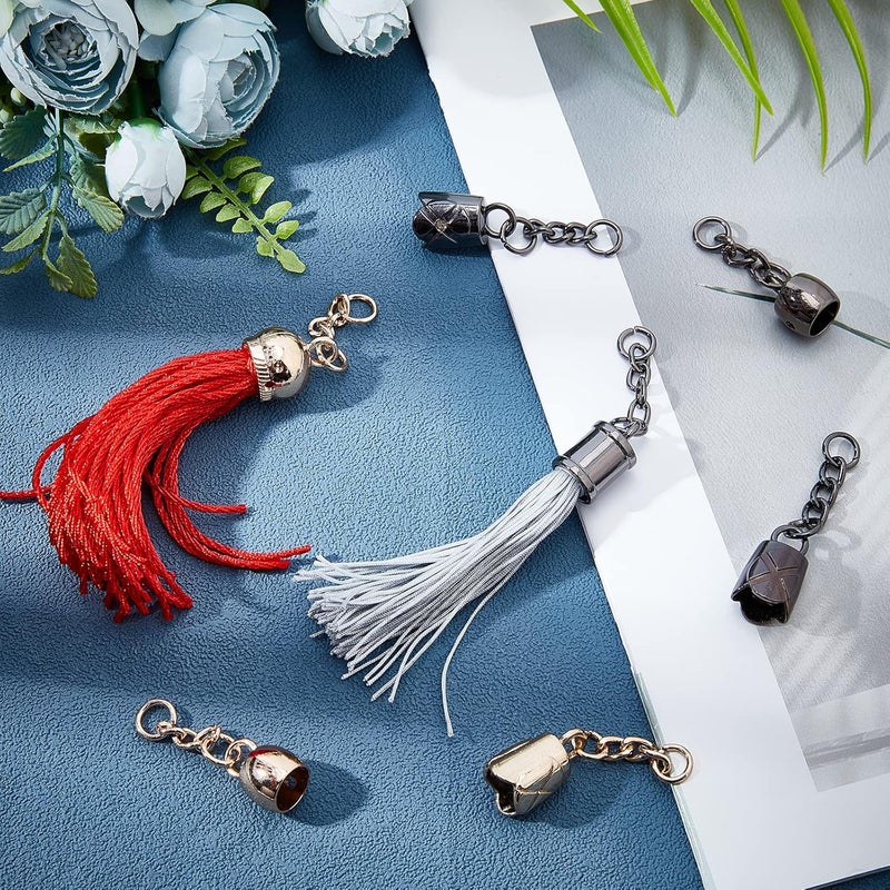 klarako 32pcs Metal Cord End Covers, 4 Styles Barrel Cord Ends Leather Cord Barrel Ends Glue-in Rope Fastener Clasp with Screw for Necklace Bracelet Cord Tassel Jewelry Making, 2 Colors - Image 2