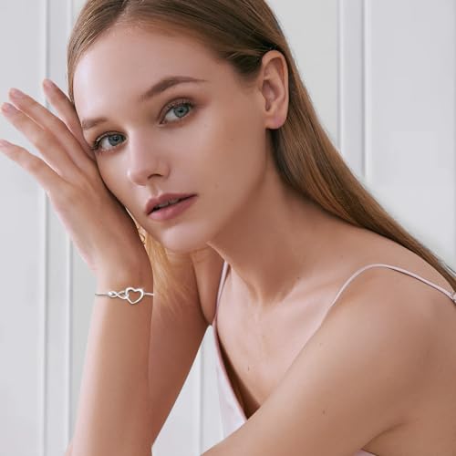J.Fée Sterling Silver Bracelets for Women 925 Silver Bracelet Infinity Heart Bracelets for Women Infinity Adjustable Bracelet Heart Jewelry Womens Gifts for Birthday - Image 4