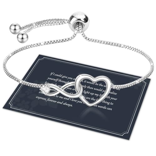 J.Fée Sterling Silver Bracelets for Women 925 Silver Bracelet Infinity Heart Bracelets for Women Infinity Adjustable Bracelet Heart Jewelry Womens Gifts for Birthday - Image 1