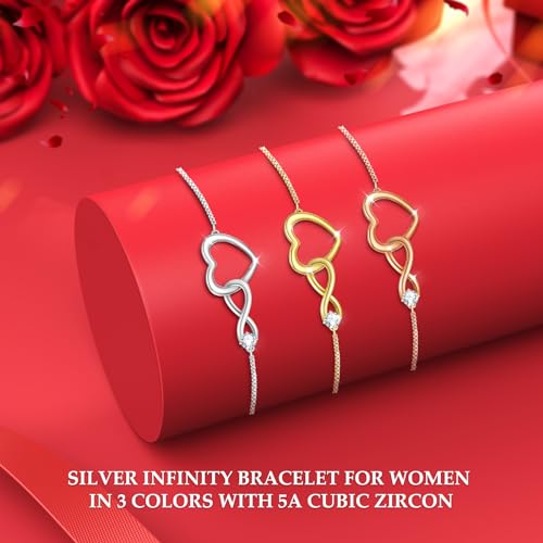J.Fée Sterling Silver Bracelets for Women 925 Silver Bracelet Infinity Heart Bracelets for Women Infinity Adjustable Bracelet Heart Jewelry Womens Gifts for Birthday - Image 5