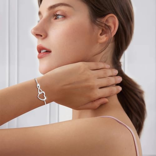 J.Fée Sterling Silver Bracelets for Women 925 Silver Bracelet Infinity Heart Bracelets for Women Infinity Adjustable Bracelet Heart Jewelry Womens Gifts for Birthday - Image 3
