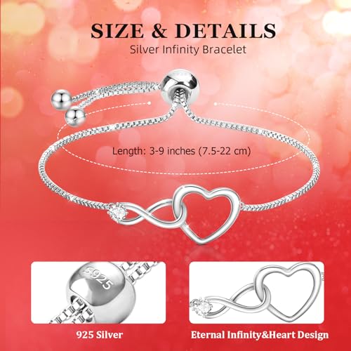 J.Fée Sterling Silver Bracelets for Women 925 Silver Bracelet Infinity Heart Bracelets for Women Infinity Adjustable Bracelet Heart Jewelry Womens Gifts for Birthday - Image 2