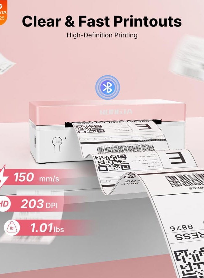 rongta 4x6 Bluetooth Thermal Label Printer, Wireless Shipping Label Printers for Shipping Packages Small Business Office or Home, Compatible with iPhone Android iPad macOS Windows, Pink - Image 3