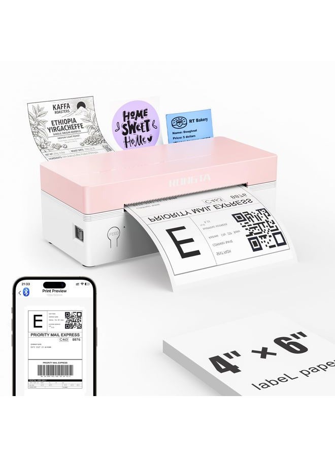 rongta 4x6 Bluetooth Thermal Label Printer, Wireless Shipping Label Printers for Shipping Packages Small Business Office or Home, Compatible with iPhone Android iPad macOS Windows, Pink - Image 1
