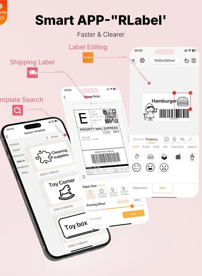 rongta 4x6 Bluetooth Thermal Label Printer, Wireless Shipping Label Printers for Shipping Packages Small Business Office or Home, Compatible with iPhone Android iPad macOS Windows, Pink - Image 5