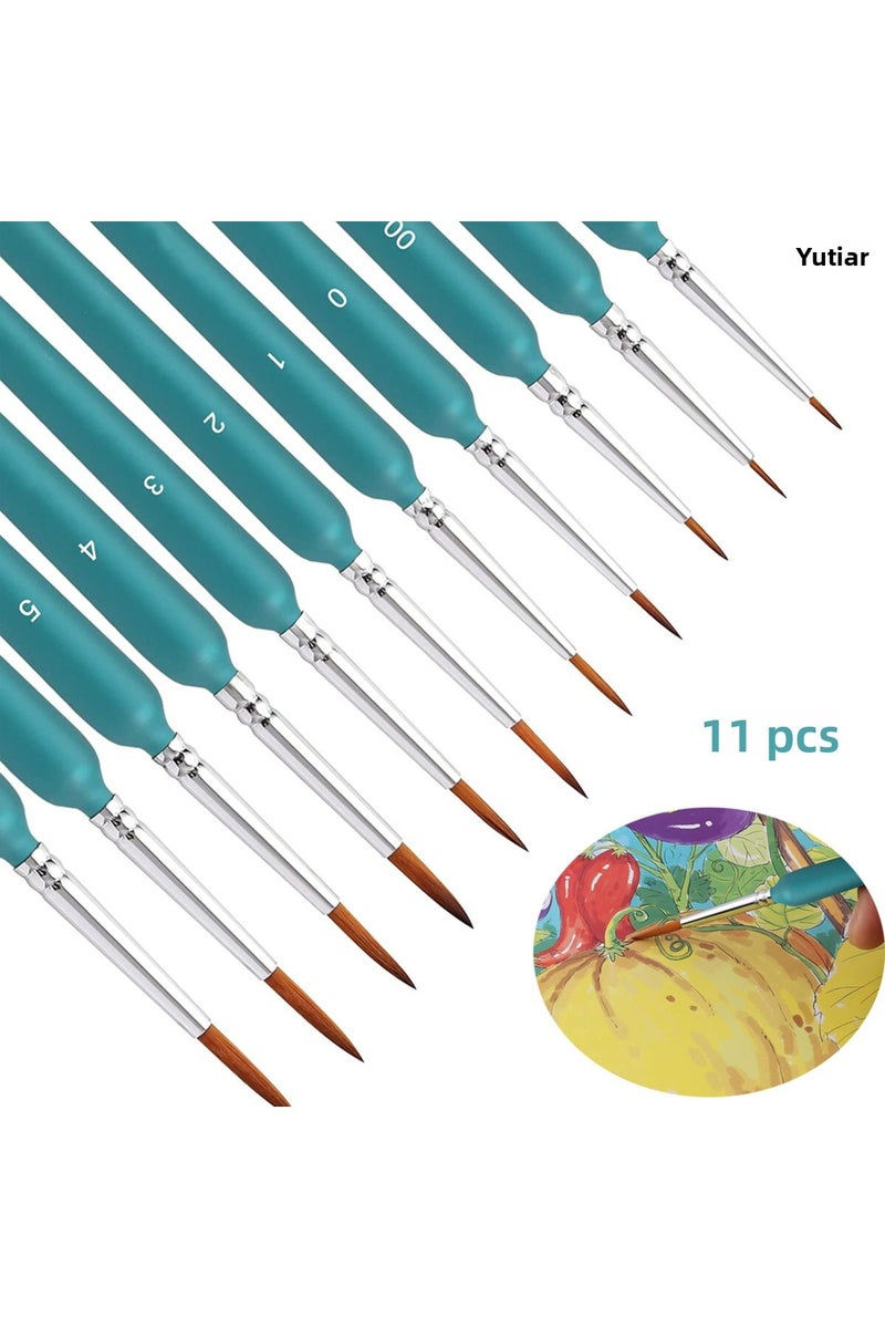 erorex Green 11pcs Miniature Paint Brushes Art Painting Brushes Weasel Hair Paint Brush Gouache Watercolor