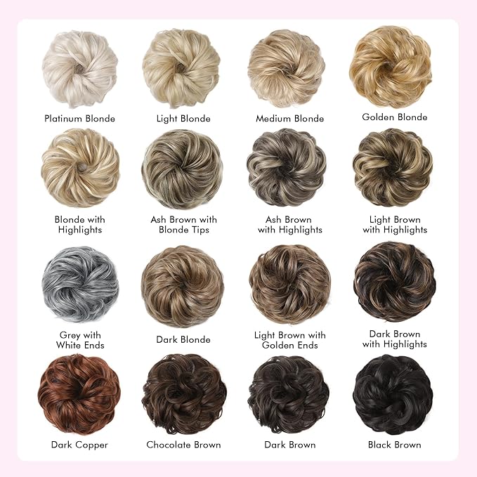 REECHO Messy Bun Hair Piece Tousled Updo Elastic Hair Bun Hairpiece for Women Synthetic Donut Accessories Scrunchies Light Ash Blonde with Highlights
