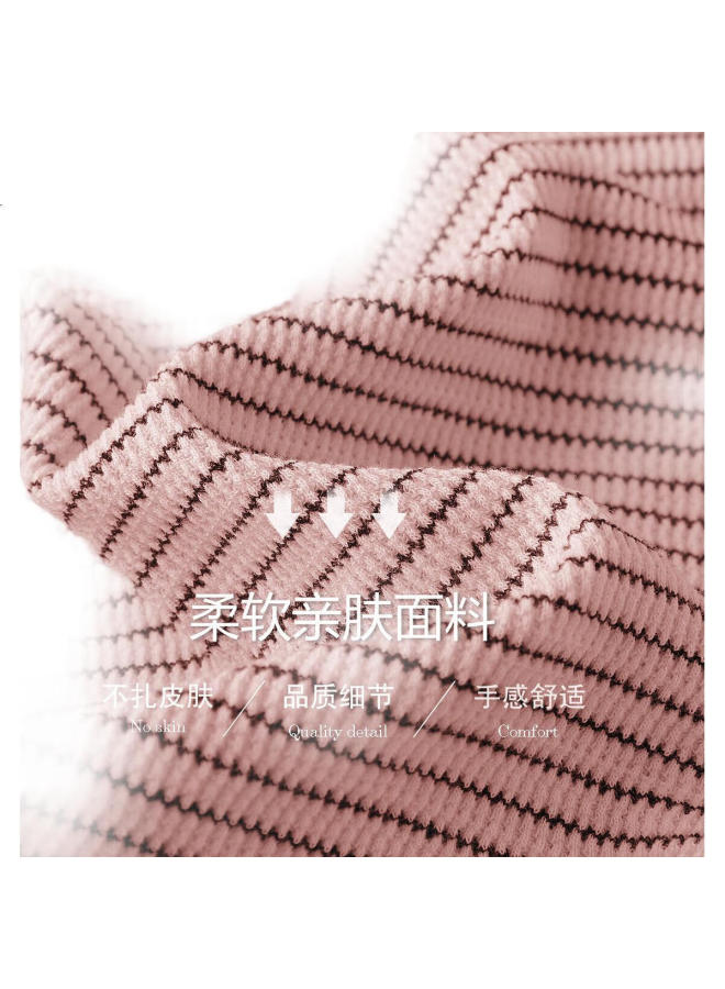 Dme Color Block Striped Elastic Knitted Striped Women'S T-Shirt Spring Autumn Round Neck Puff Sleeve T-Shirt Women Pink S - Image 1