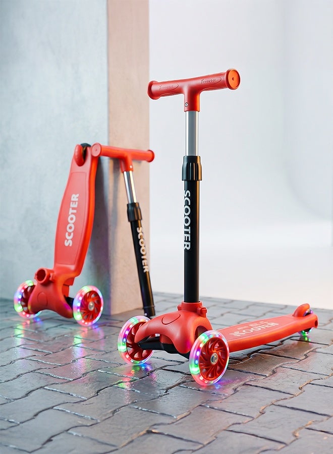 BAYBEE Kick Scooter for Kids | 3 Wheel Kids Scooter with 3 Height Adjustable, LED PU Wheels & Rear Brake | Skate Scooter for Childrens Upto 50Kgs Weight Capacity | Runner Scooters for Kid 3 to 10 Years Boy Girl Red - Image 1