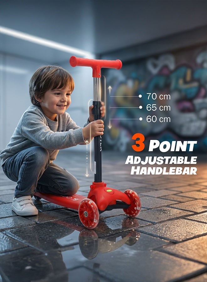 BAYBEE Kick Scooter for Kids | 3 Wheel Kids Scooter with 3 Height Adjustable, LED PU Wheels & Rear Brake | Skate Scooter for Childrens Upto 50Kgs Weight Capacity | Runner Scooters for Kid 3 to 10 Years Boy Girl Red - Image 3