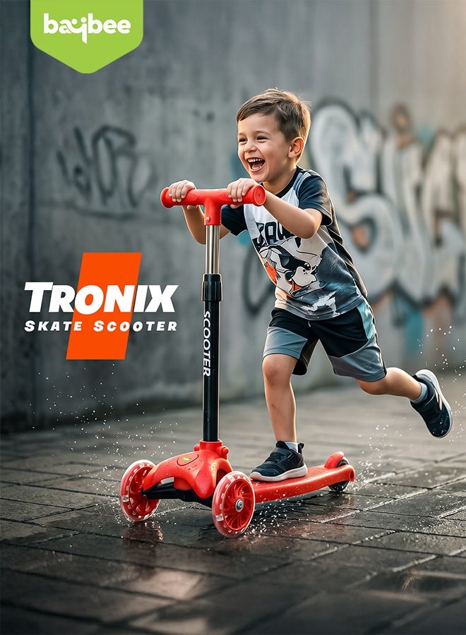 BAYBEE Kick Scooter for Kids | 3 Wheel Kids Scooter with 3 Height Adjustable, LED PU Wheels & Rear Brake | Skate Scooter for Childrens Upto 50Kgs Weight Capacity | Runner Scooters for Kid 3 to 10 Years Boy Girl Red - Image 2