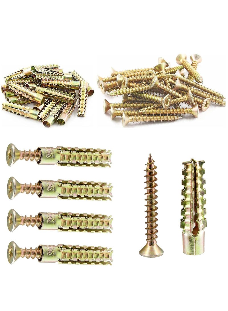 SYOSI 100PCs Drywall Anchors & Screws Set, Self Tapping Screws and Ribbed Anchors Assortment Screws Kit, Screws Assortment Steel Self Drilling Drywall Anchors Set for Hollow Wall Hanging or Blinds, 6x32mm - Image 1