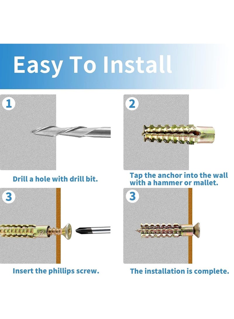 SYOSI 100PCs Drywall Anchors & Screws Set, Self Tapping Screws and Ribbed Anchors Assortment Screws Kit, Screws Assortment Steel Self Drilling Drywall Anchors Set for Hollow Wall Hanging or Blinds, 6x32mm - Image 3