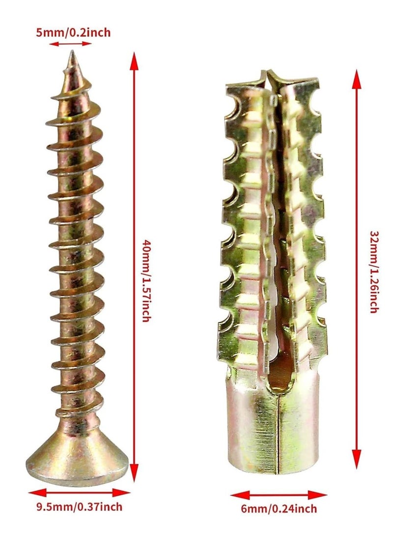 SYOSI 100PCs Drywall Anchors & Screws Set, Self Tapping Screws and Ribbed Anchors Assortment Screws Kit, Screws Assortment Steel Self Drilling Drywall Anchors Set for Hollow Wall Hanging or Blinds, 6x32mm - Image 2