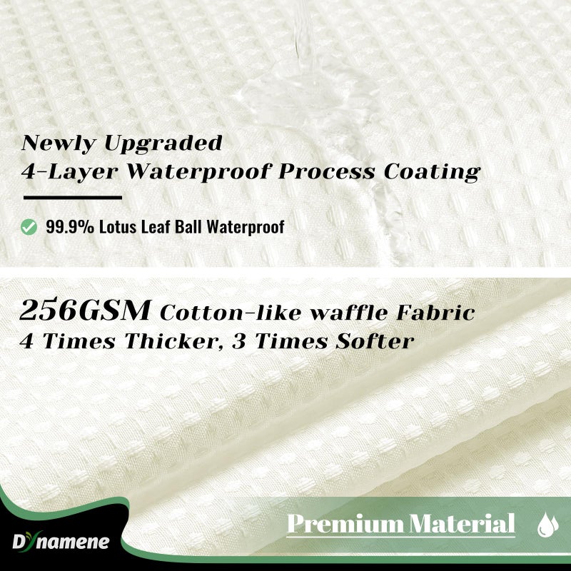 Dynamene Extra Long Shower Curtain  84 Inch Long Waffle Fabric Shower Curtain for Bathroom  Tall Waterproof Cloth Shower Curtain Liner Set with Hook  Snap in Liner  Mesh Top Window  Beige  72x84 - Image 1