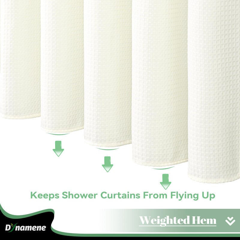 Dynamene Extra Long Shower Curtain  84 Inch Long Waffle Fabric Shower Curtain for Bathroom  Tall Waterproof Cloth Shower Curtain Liner Set with Hook  Snap in Liner  Mesh Top Window  Beige  72x84 - Image 4