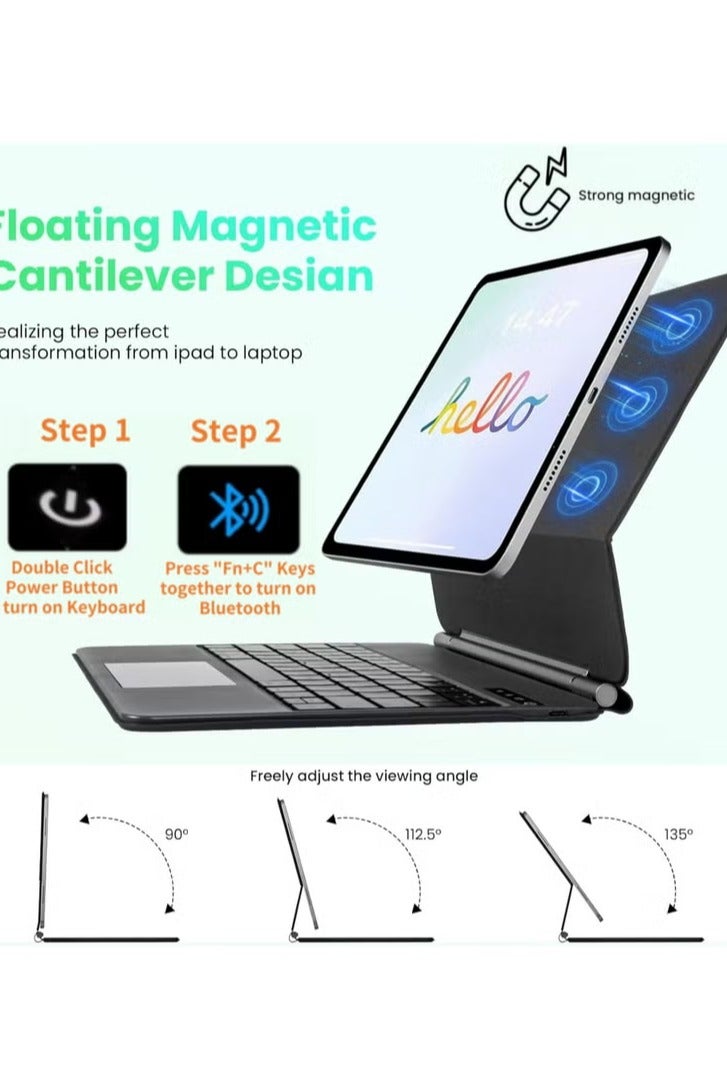 Rock Pow Magic Keyboard Case for iPad Air 11 inch M3 2025/Case for iPad Air 11 inch M2 2024 and iPad Air5 10.9 inch 2022/Air4 10.9 inch 2020 with Magnetic Back Cover, Smart Trackpad Backlit for Air 11(A3266 A3267 A3270)(A2902 A2903 A2904)Air 10.9(A2589 A2591 A2588)(A2316 A2324 A2325 A2072) - Image 3