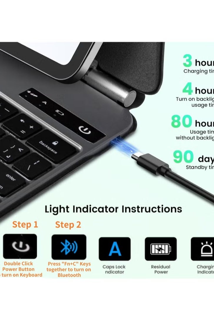 Rock Pow Magic Keyboard Case for iPad Air 11 inch M3 2025/Case for iPad Air 11 inch M2 2024 and iPad Air5 10.9 inch 2022/Air4 10.9 inch 2020 with Magnetic Back Cover, Smart Trackpad Backlit for Air 11(A3266 A3267 A3270)(A2902 A2903 A2904)Air 10.9(A2589 A2591 A2588)(A2316 A2324 A2325 A2072) - Image 4