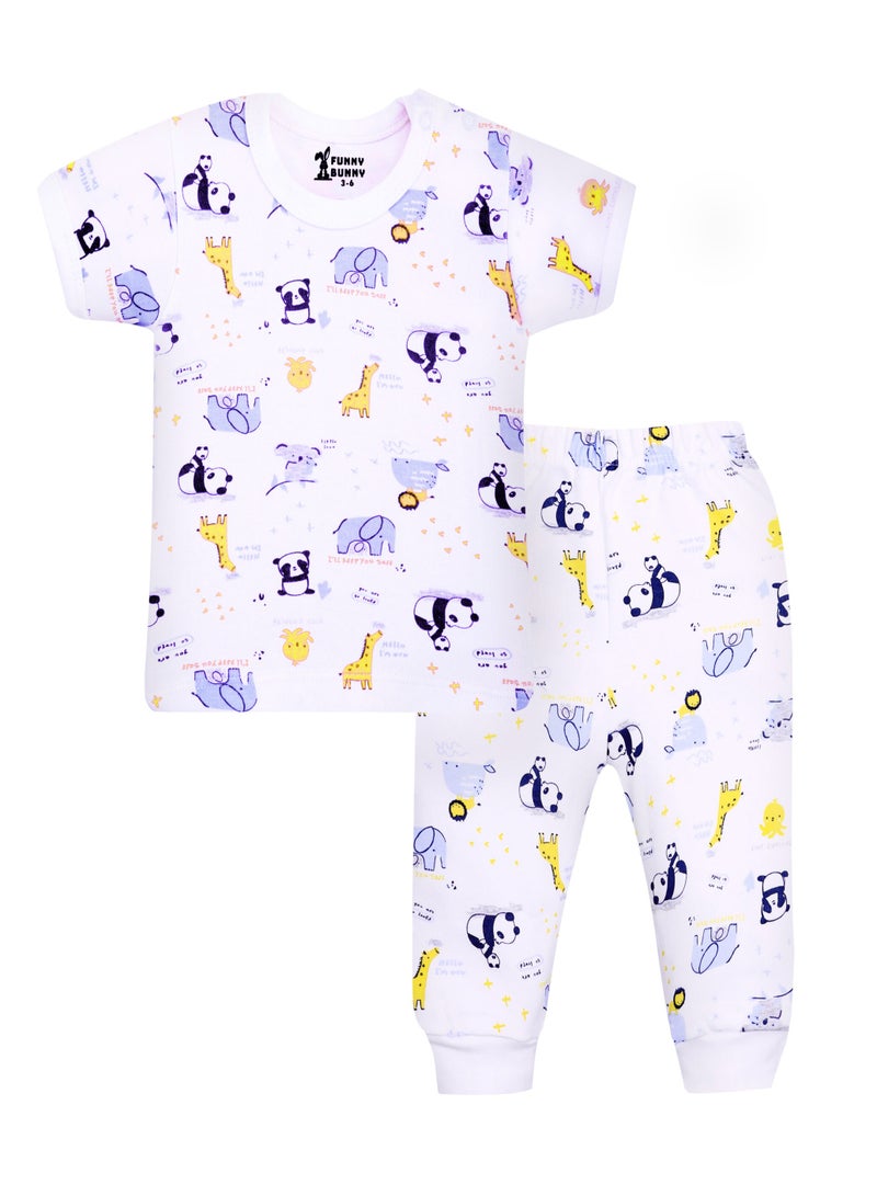 فاني باني فانى بانى مجموعة من قطعتين من ملابس نوم الأطفال بنصف كم وبنطلون، بيجاما قطنية بطبعات بيضاء - Image 2
