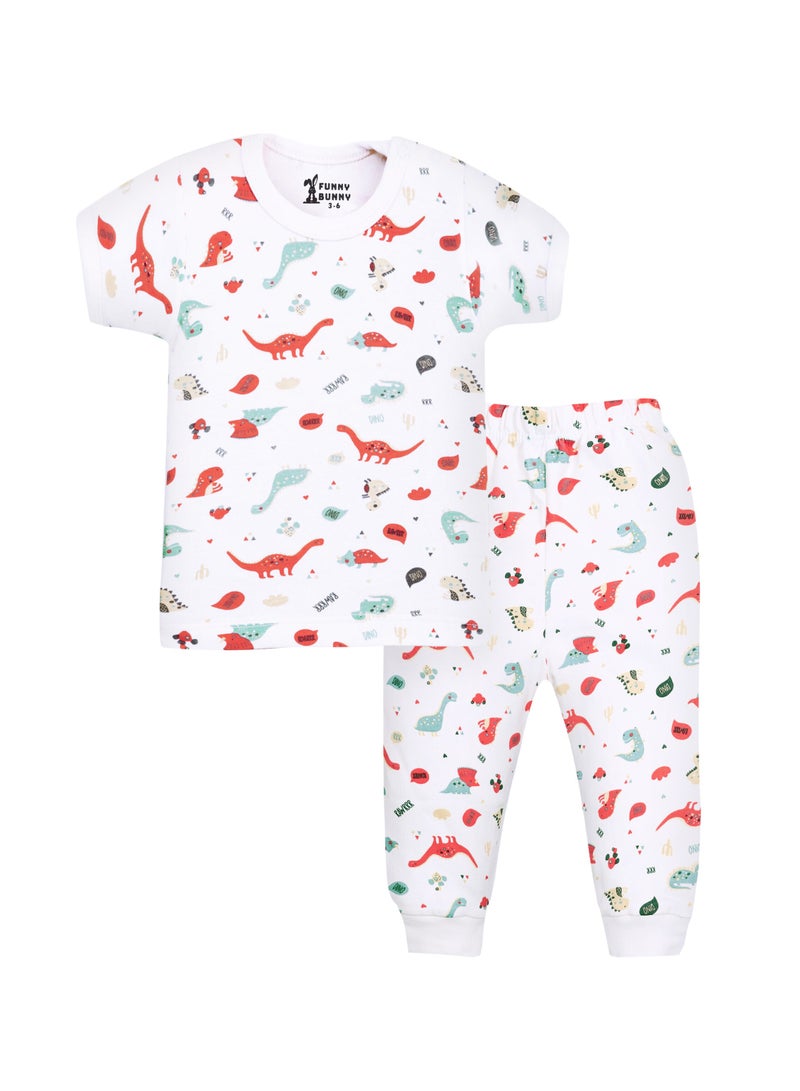 فاني باني فانى بانى مجموعة من قطعتين من ملابس نوم الأطفال بنصف كم وبنطلون، بيجاما قطنية بطبعات بيضاء - Image 3