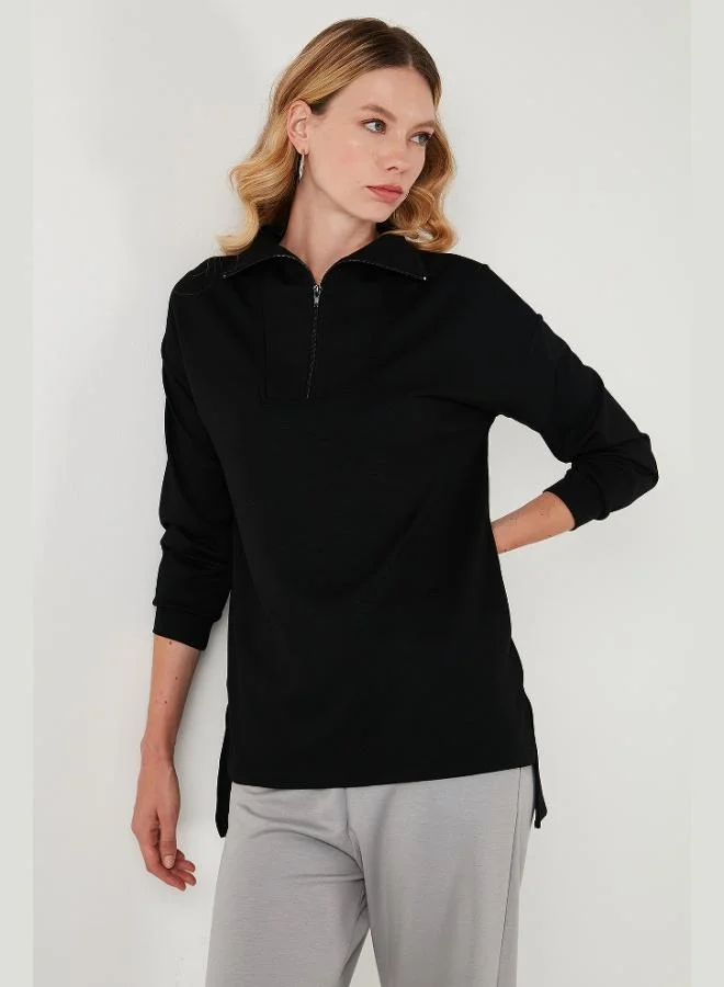 Lela  Lela Regular Fit Zip-Up Collar Short Front Long Back Sweatshirt Women's Sweatshirt 5865876 for Women | Best Price UAE