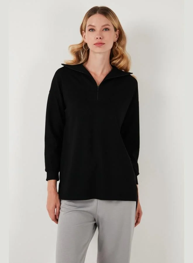 Lela Lela Regular Fit Zip-Up Collar Short Front Long Back Sweatshirt Women's Sweatshirt 5865876