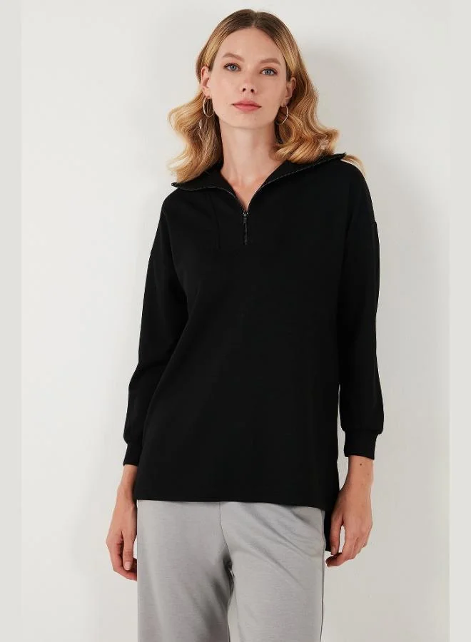 Lela  Lela Regular Fit Zip-Up Collar Short Front Long Back Sweatshirt Women's Sweatshirt 5865876 for Women | Best Price UAE