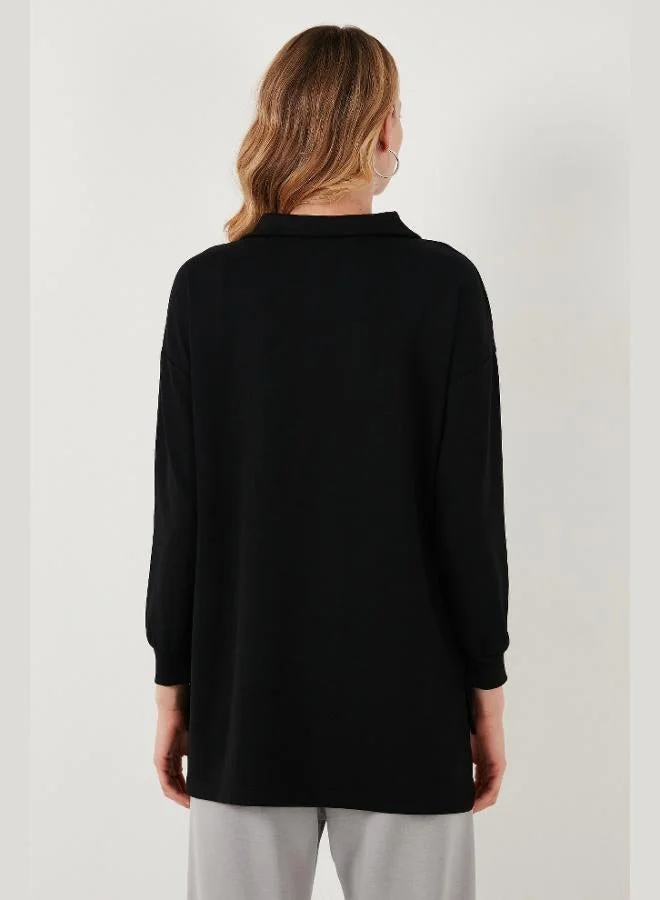 Lela  Lela Regular Fit Zip-Up Collar Short Front Long Back Sweatshirt Women's Sweatshirt 5865876 for Women | Best Price UAE
