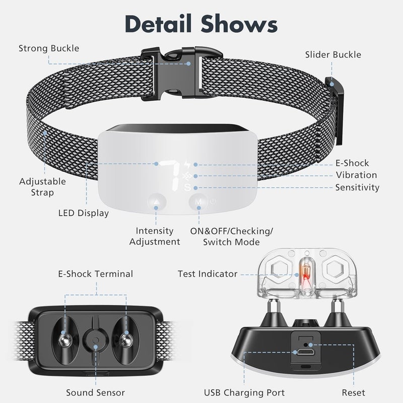 NBJU Bark Collar for Dogs,Rechargeable Anti Barking Training Collar with 7 Adjustable Sensitivity and Intensity Beep Vibration for Small Medium Large Dogs (White) - Image 3