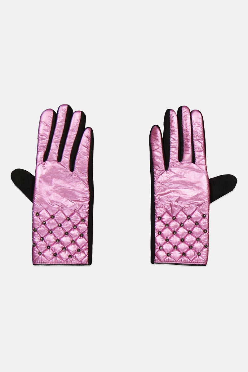 Justin Gregory Women 1 Pair Studded Puffer Gloves, Black - Image 1