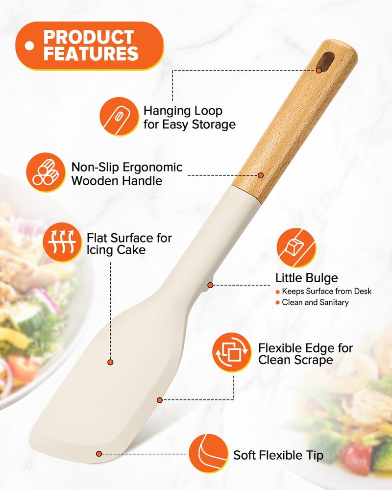 Badiano Cooking Spoon and Scraper for Nonstick Cookwares, Great for Cooking and Serving Durable BPA-Free Matte Silicone, Wood Handle Multifunction Spoon for Mixing, Scoop, and Scrape (KHAKI) - Image 4