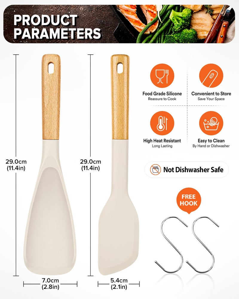 Badiano Cooking Spoon and Scraper for Nonstick Cookwares, Great for Cooking and Serving Durable BPA-Free Matte Silicone, Wood Handle Multifunction Spoon for Mixing, Scoop, and Scrape (KHAKI) - Image 2
