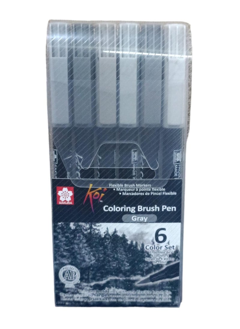 SAKURA - 6-Piece Koi Colouring Brush Pen Grey - Image 1