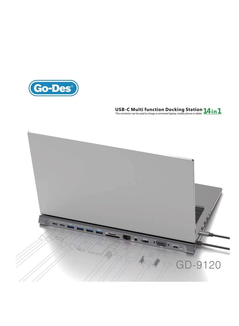 14in1 USB C Type-c Hub hubs docking station dual 4K HDR, VGA, RJ45 Ethernet USB3.0 100W PD SD/TF/ Card reader 3.5mm Audio Go-Des PD Charging adapter for MacBook Pro and Huawei - Image 2